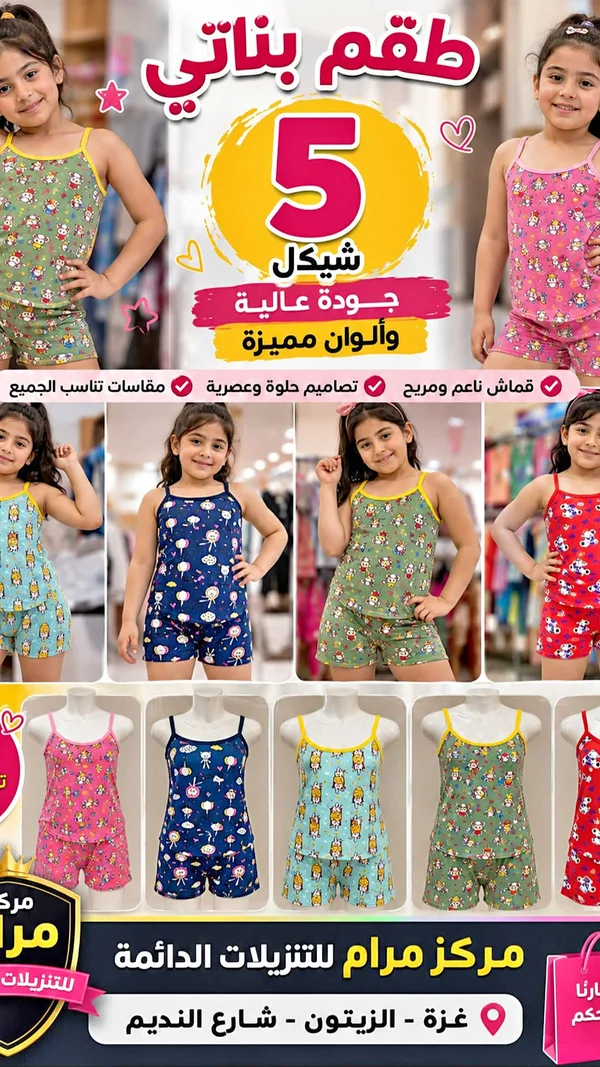 طقم بناتي - مركز مرام - ملابس أطفال - سوق غزة