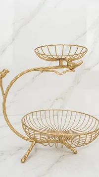 حامل ضيافة وفواكه ذهبي بطابقين