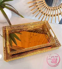 طقم صواني زجاجية مرايا مذهبة