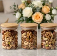 علب حفظ الطعام الزجاجية مع غطاء خشبي