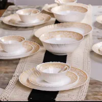 طقم أطباق بورسلين فاخر - تصميم ذهبي