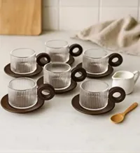 طقم فناجين قهوة مع صحون - تصميم حديث