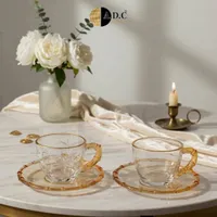 طقم أكواب شاي كريستال مع صحون - A.D.C