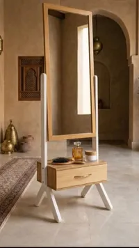 مرآة أرضية خشبية مع درج تخزين