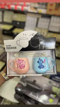طقم أكواب سيراميك بتصميم ستيتش وأنجل (Stitch & Angel)