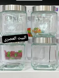 طقم مرطبانات زجاجية مربعة بغطاء معدني - البيت العصري