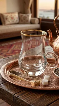 كوب شاي زجاجي بحافة ذهبية
