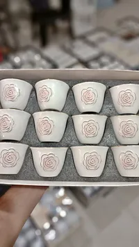 طقم فناجين قهوة بورسلين بنقشة الورد