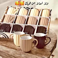 طقم أكواب قهوة سيراميك بتصميم مضلع