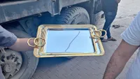 صينية تقديم معدنية ذهبية بحلقات (Metal Tray)