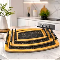 طقم صواني تقديم خشبية بتصميم رخامي (Marble Design)