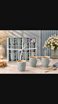 طقم أكواب قهوة سيراميك بنقشة زهور - إيه تي سي (ATC)