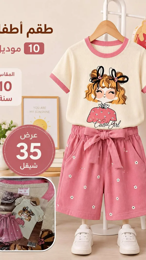 طقم ملابس صيفي للبنات - مودرن كيدز (Modern Kids) - ملابس أطفال - سوق غزة
