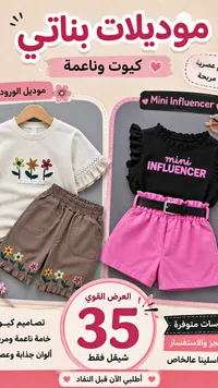 طقم ملابس بناتي صيفي - ميني إنفلونسر (Mini Influencer) - سوق غزة