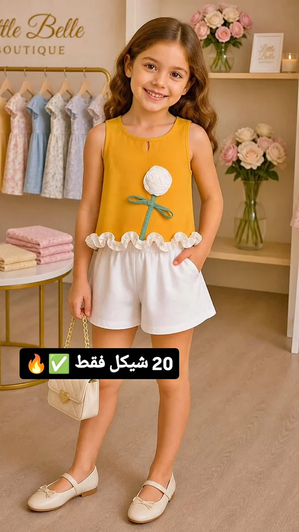 طقم بناتي - ليتل بيل بوتيك - ملابس أطفال - سوق غزة
