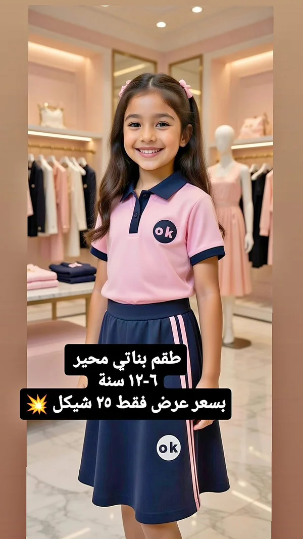 طقم بناتي مدرسي - OK - ملابس أطفال - سوق غزة