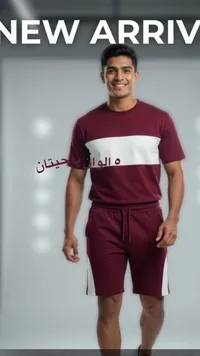 طقم صيفي رجالي قطعتين - عنابي وأبيض