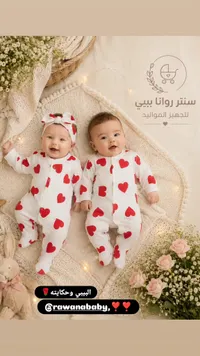 طقم ملابس مواليد بنقشة القلوب - سنتر روان بيبي