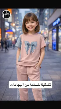طقم بيجامة بناتي بفيونكة - جابر