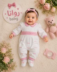 طقم ملابس مواليد بناتي بتصميم كلاسيكي - روانا