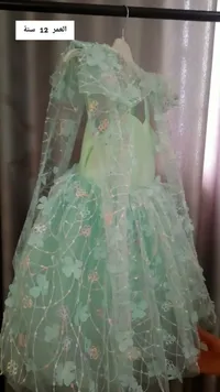 فستان سهرة بناتي مزين بالزهور - لون أخضر فاتح