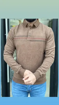 بولو صوف رجالي بخطوط مزخرفة