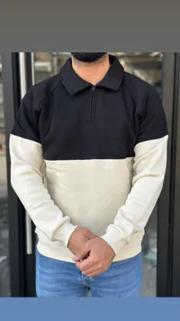 سويتشيرت كولور بلوك بياقة وسحاب