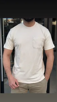 تي شيرت رجالي كريمي بجيب