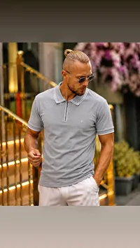 تي شيرت بولو رجالي - رمادي (Brand)