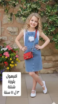 طقم أفرهول جينز مع بلوزة وشنطة للبنات