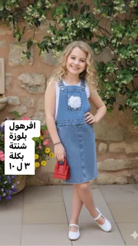 طقم ملابس بناتي كامل - افرهول وبلوزة مع إكسسوارات - سوق غزة