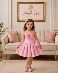 فستان حفلات وردي مزين بوردة - روز كيدز
