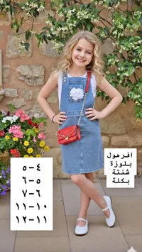 طقم ملابس أطفال صيفي - افرول جينز مع بلوزة وشنطة وبكلة