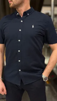 قميص رجالي كحلي بأكمام قصيرة - بولو رالف لورين (Polo Ralph Lauren)