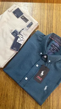 طقم قميص مخطط وبنطال كاجوال - بولو رالف لورين (Polo Ralph Lauren)