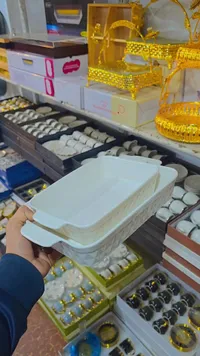 صينية خزف أبيض مستطيلة