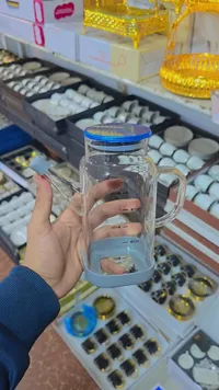 إبريق زجاجي للزيت بمقياس - أزرق