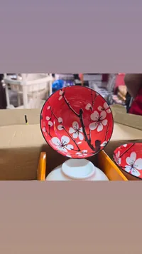 طقم زبادي سيراميك بنقشة أزهار الكرز