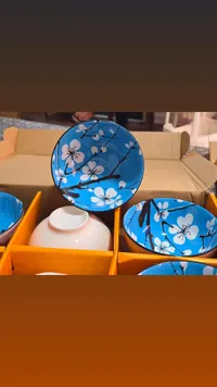 طقم زبادي سيراميك بنقشة الزهور اليابانية