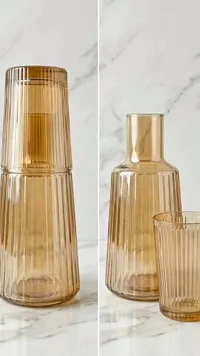 طقم إبريق وكوب زجاجي مضلع