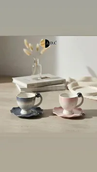 طقم فناجين قهوة سيراميك بتصميم عصري - إيه دي سي (A.D.C)