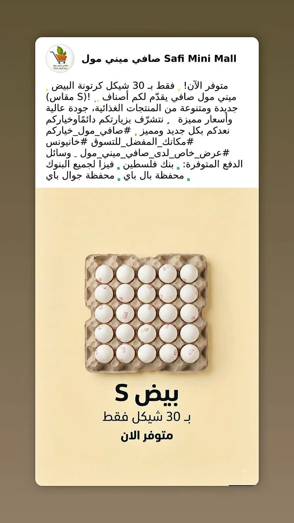 بيض حجم S - صافي ميني مول - مواد غذائية وبقالة - سوق غزة