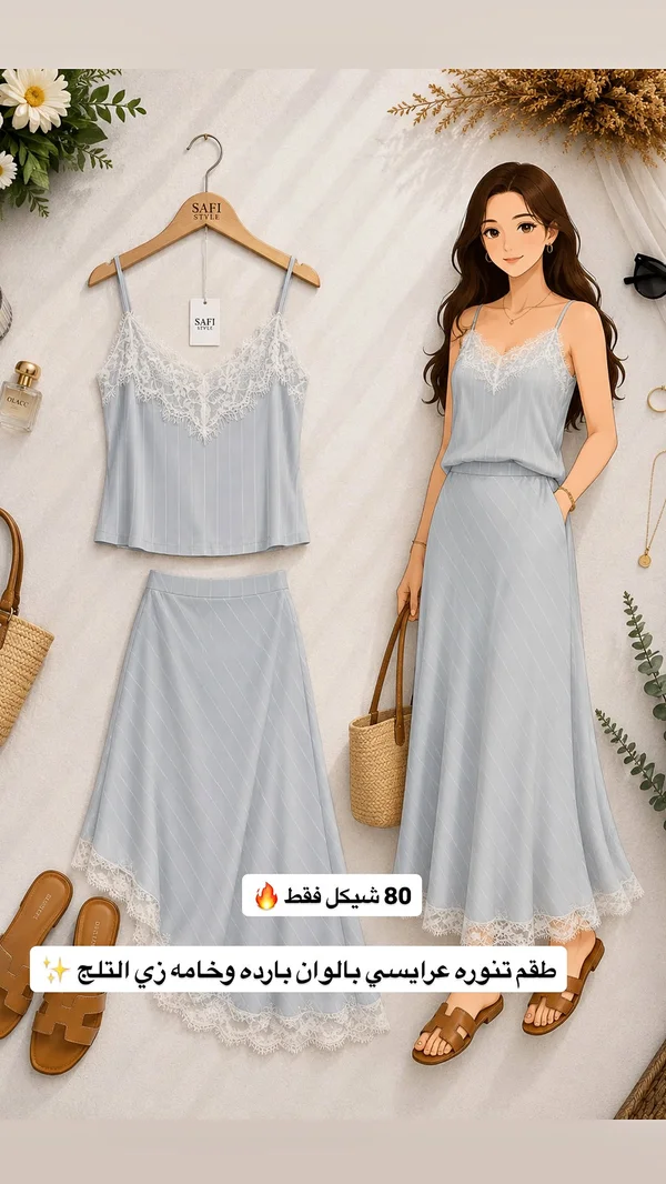 طقم تنورة وبلوزة نسائي - صافي ستايل (SAFI STYLE) - ملابس نسائية - سوق غزة