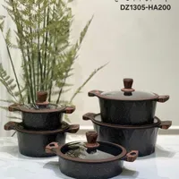 طقم أواني طهي حجري بمقابض خشبية DZ1305-HA200