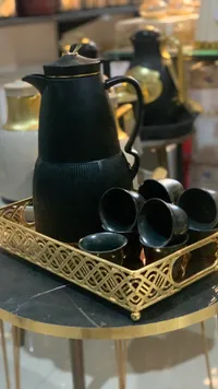تيرمس قهوة عربي فاخر - طقم أسود مع ذهبي