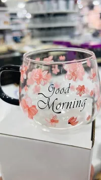 كوب زجاجي بتصميم زهور - جود مورنينج