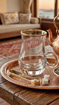 كوب شاي زجاجي بحافة ذهبية
