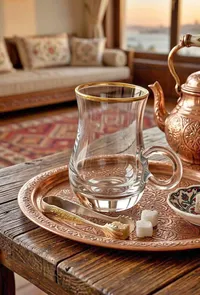 كوب شاي زجاجي بحافة ذهبية