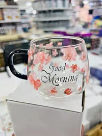 كوب زجاجي بتصميم زهور - جود مورنينج