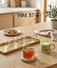 طقم أكواب زجاجية ملونة - جود مورنينج (HM 57-6)